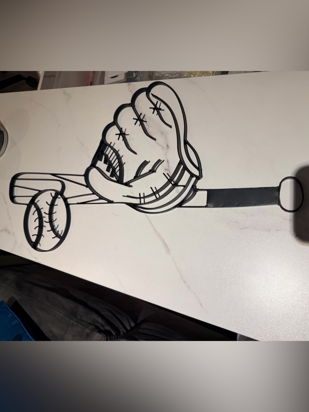 Black Baseball Glove and Bat Metal Wall Art